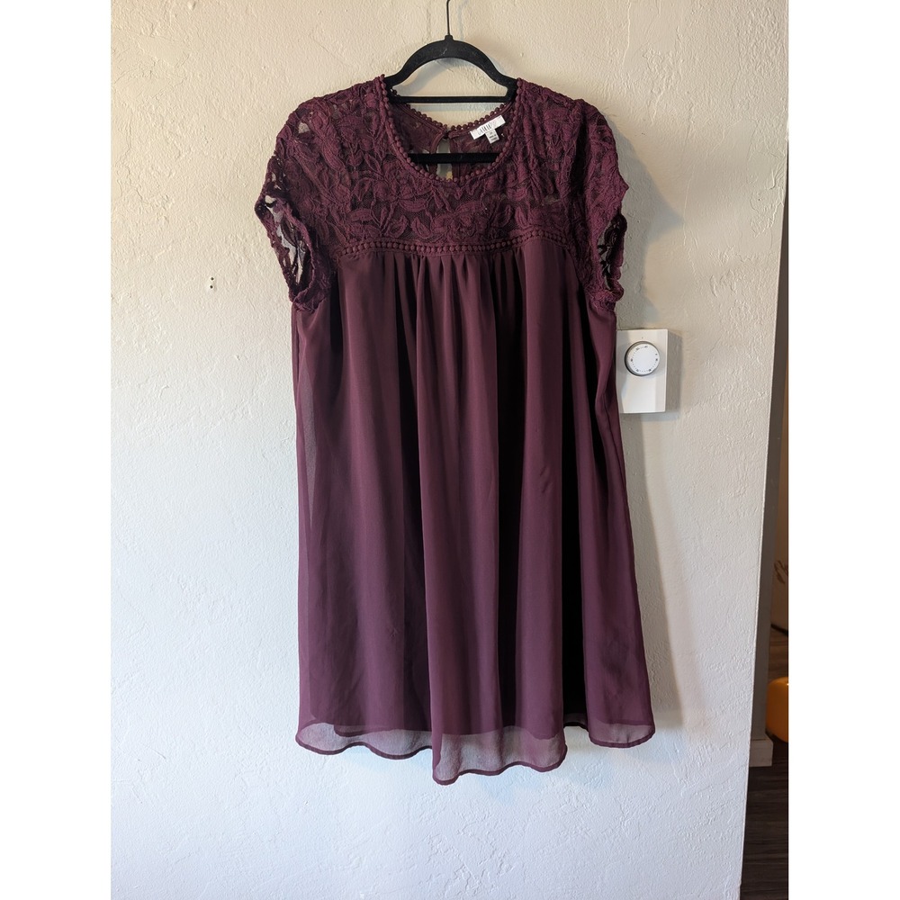 A.N.W 2X Burgundy Lace Dress Plum Empire Waist Boho Midi Dress